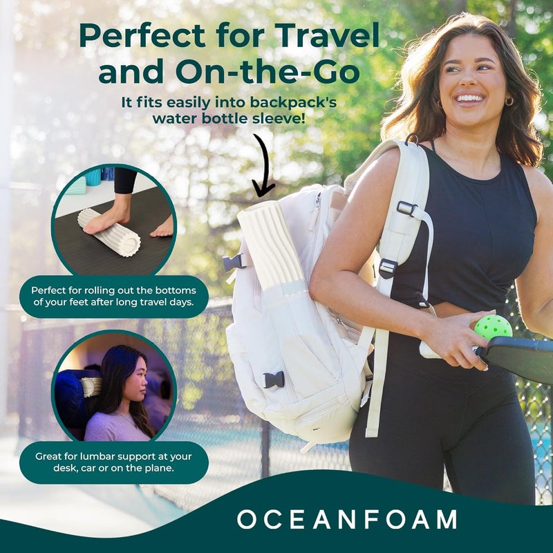 Oceanfoam Ripple Travel Foam Roller (11" x 3.35") Firm Mini Foam Roller for Physical Therapy, Deep Tissue Massage, Back Pain - High Density, Ergonomic Wave Textured - Yoga, Pilates, Exercise (Natural) - Image 3